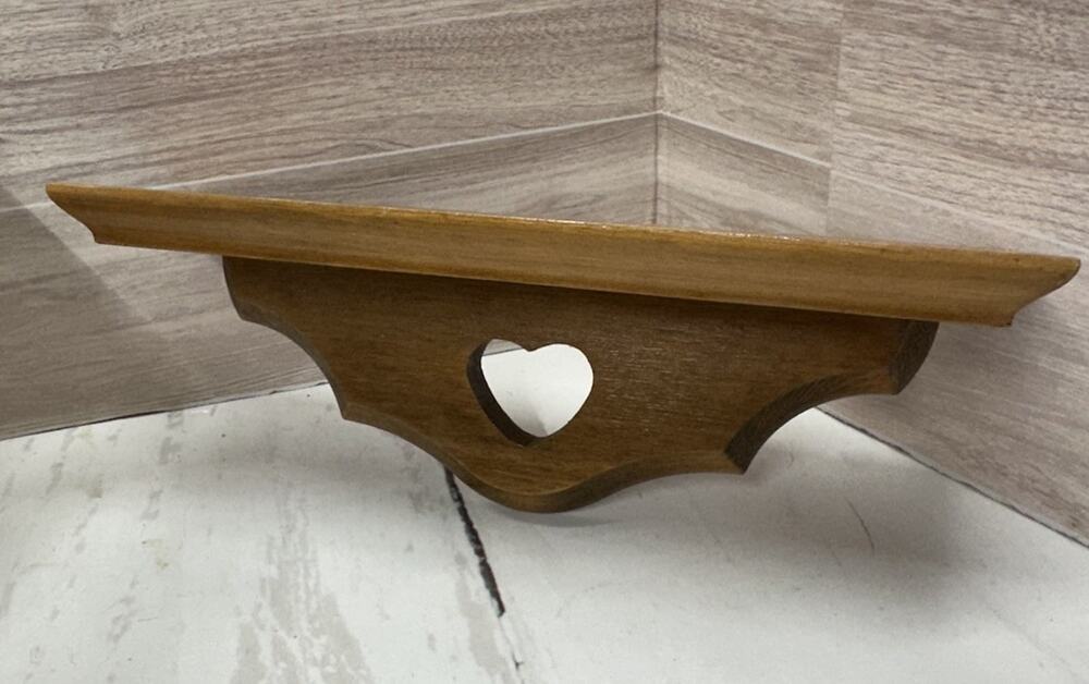 Vintage Solid Wood Wall Shelf Heart Cutout Country Farmhouse Cottage